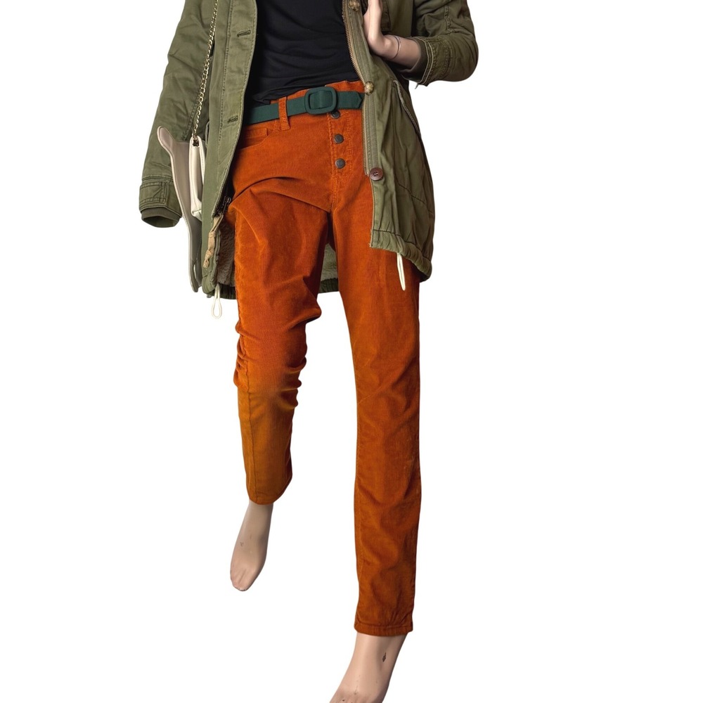 Old Navy Rockstar Cords Super Skinny High Rise Button Fly Orange Bleached Sz 4